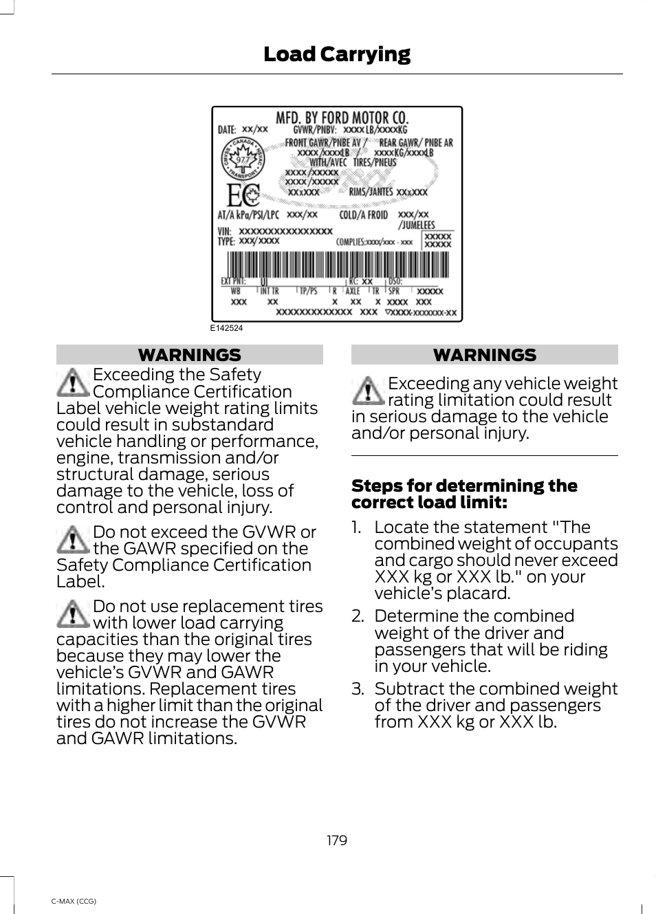 Load carrying | FORD 2014 C-MAX Hybrid User Manual | Page 181 / 447