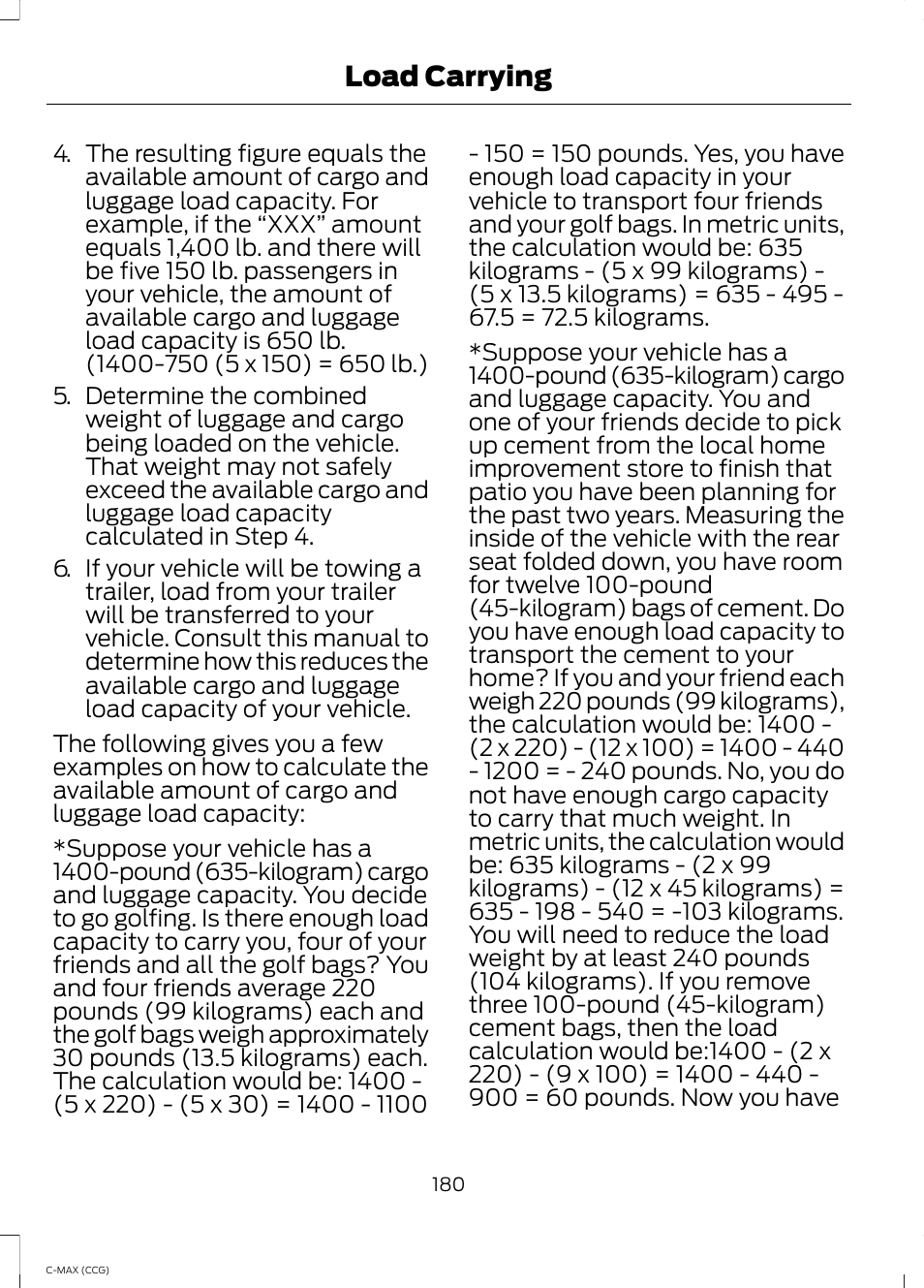 Load carrying | FORD 2014 C-MAX Hybrid User Manual | Page 182 / 447