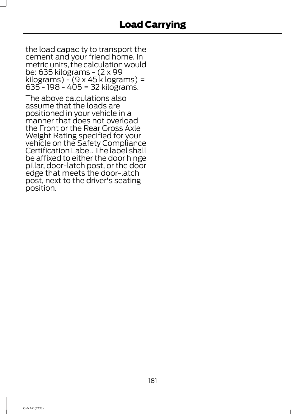 Load carrying | FORD 2014 C-MAX Hybrid User Manual | Page 183 / 447