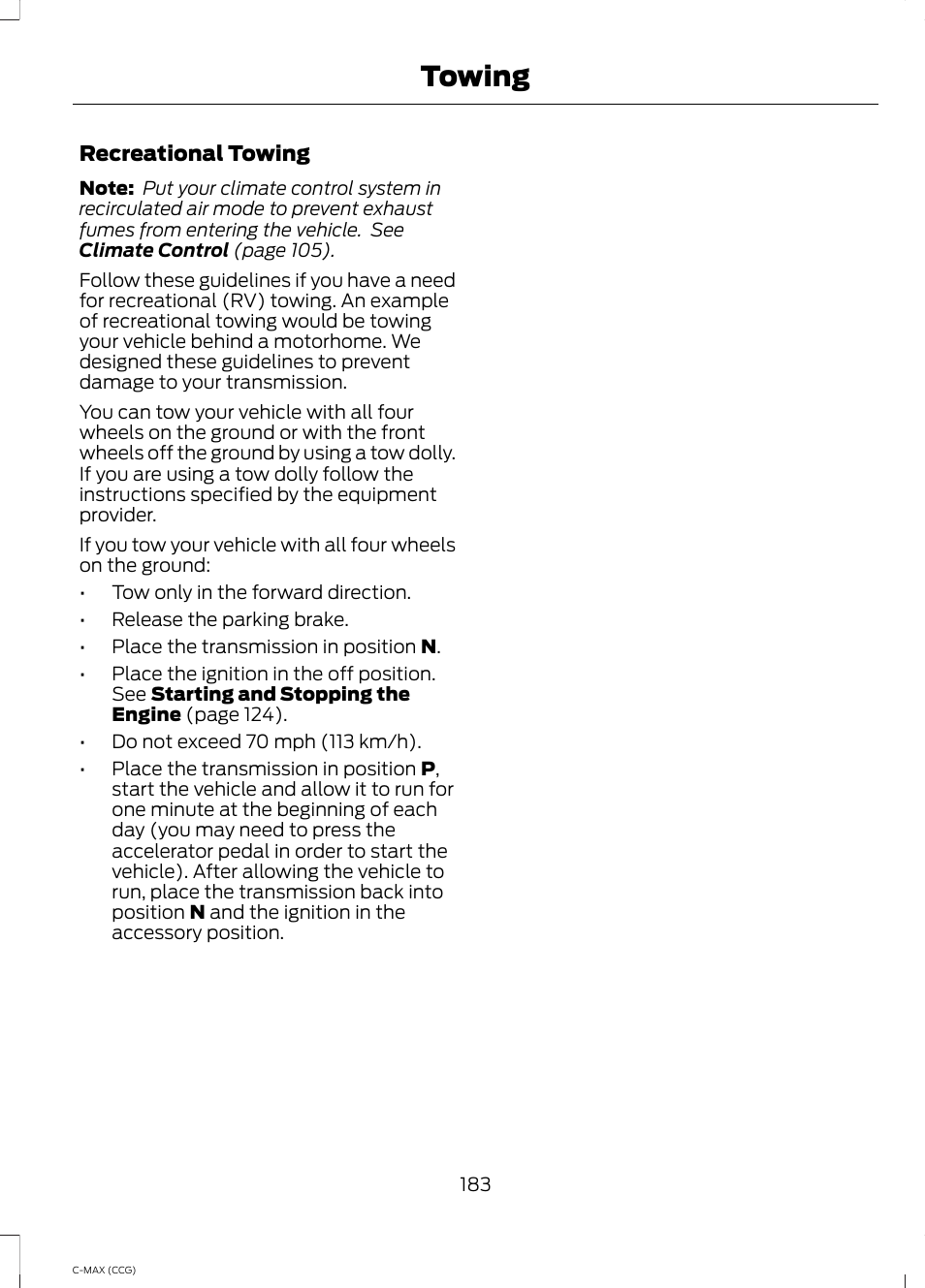 Towing | FORD 2014 C-MAX Hybrid User Manual | Page 185 / 447