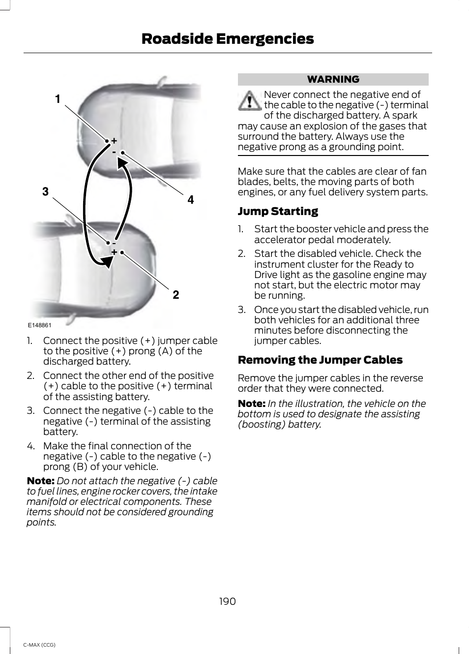 Roadside emergencies | FORD 2014 C-MAX Hybrid User Manual | Page 192 / 447
