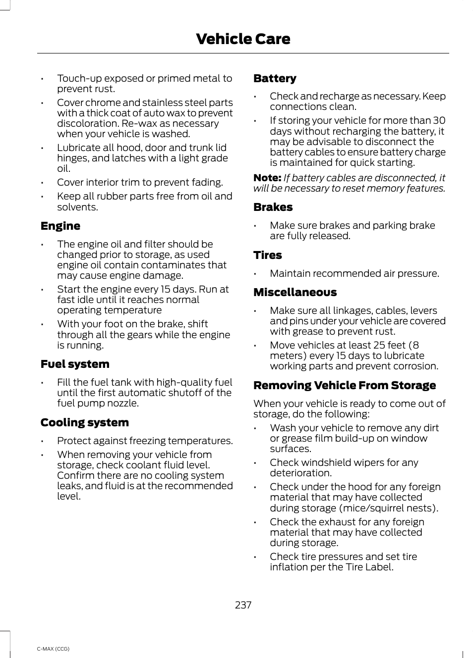 Vehicle care | FORD 2014 C-MAX Hybrid User Manual | Page 239 / 447