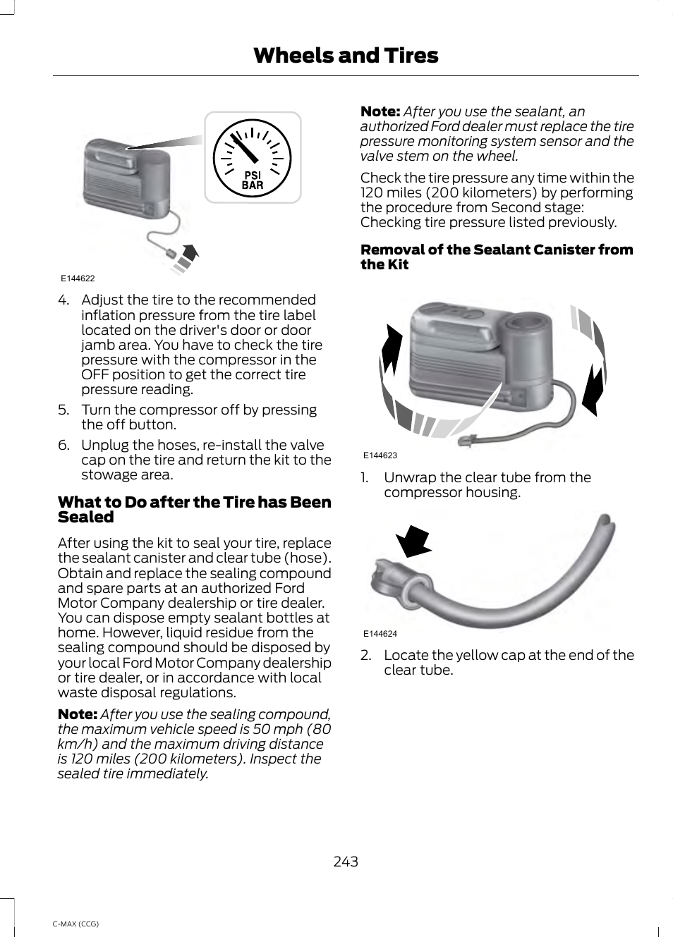 Wheels and tires | FORD 2014 C-MAX Hybrid User Manual | Page 245 / 447