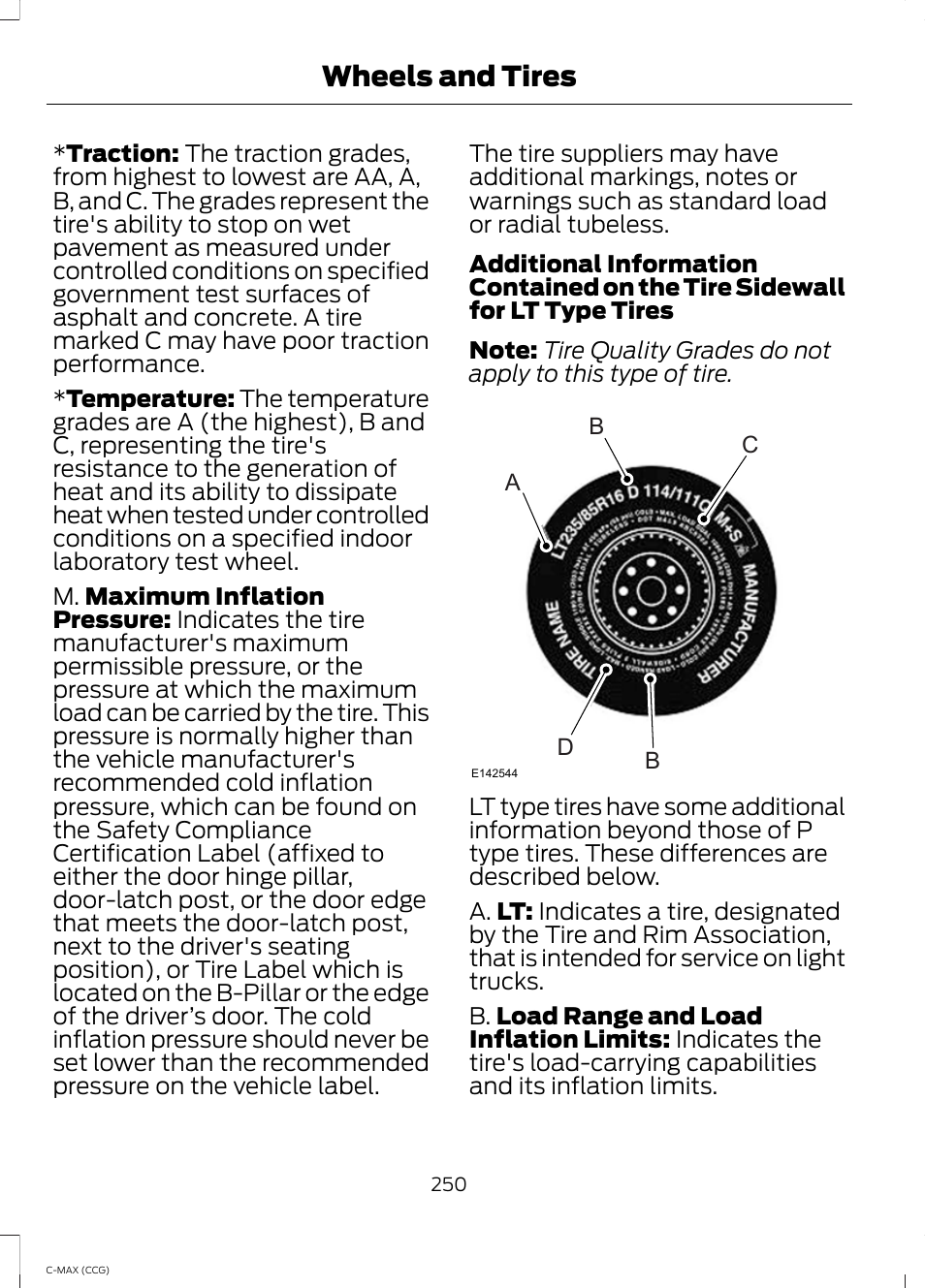 Wheels and tires | FORD 2014 C-MAX Hybrid User Manual | Page 252 / 447