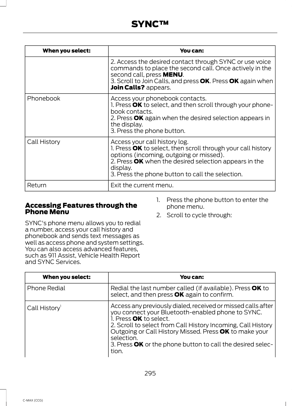 Sync | FORD 2014 C-MAX Hybrid User Manual | Page 297 / 447