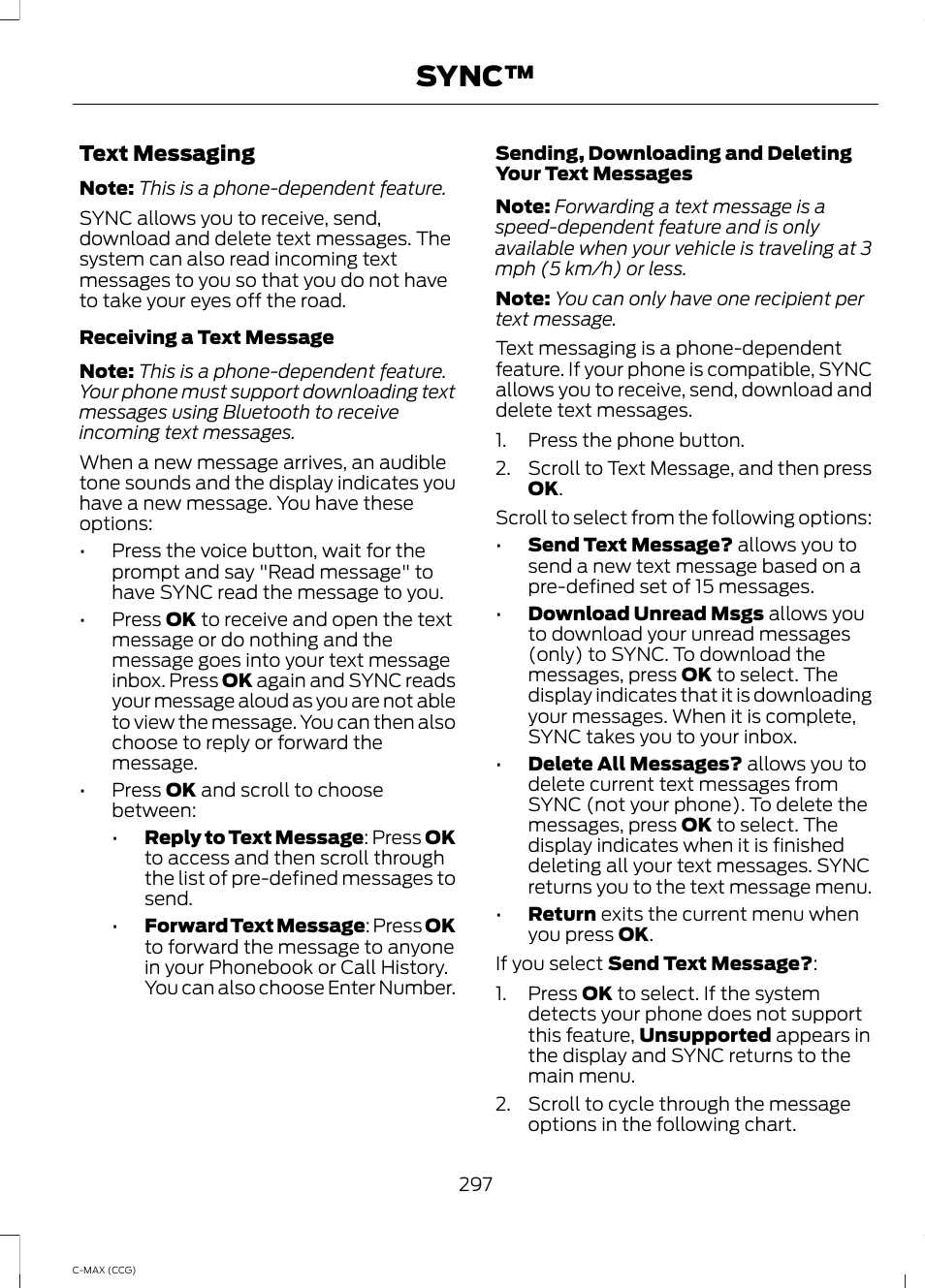 Sync | FORD 2014 C-MAX Hybrid User Manual | Page 299 / 447