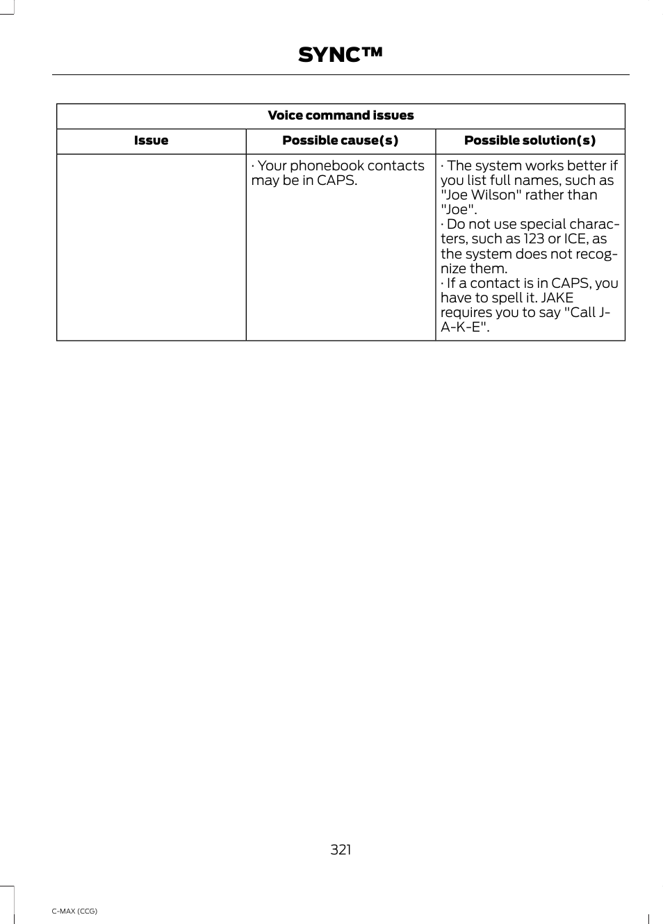 Sync | FORD 2014 C-MAX Hybrid User Manual | Page 323 / 447