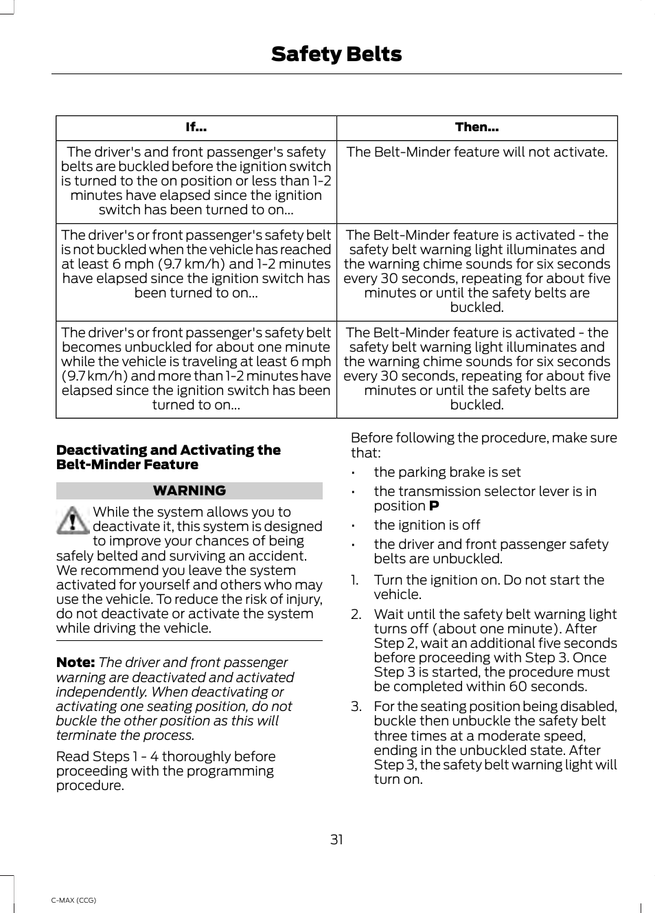 Safety belts | FORD 2014 C-MAX Hybrid User Manual | Page 33 / 447