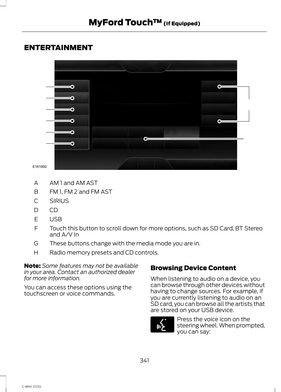 Entertainment, Myford touch | FORD 2014 C-MAX Hybrid User Manual | Page 343 / 447