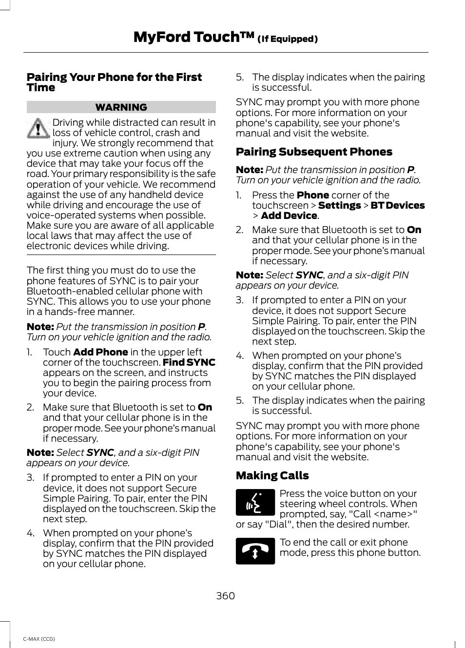 Myford touch | FORD 2014 C-MAX Hybrid User Manual | Page 362 / 447