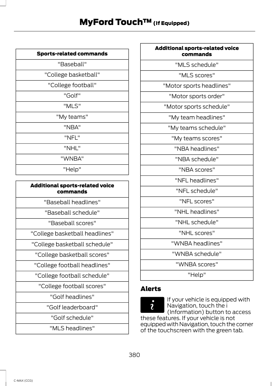 Myford touch | FORD 2014 C-MAX Hybrid User Manual | Page 382 / 447