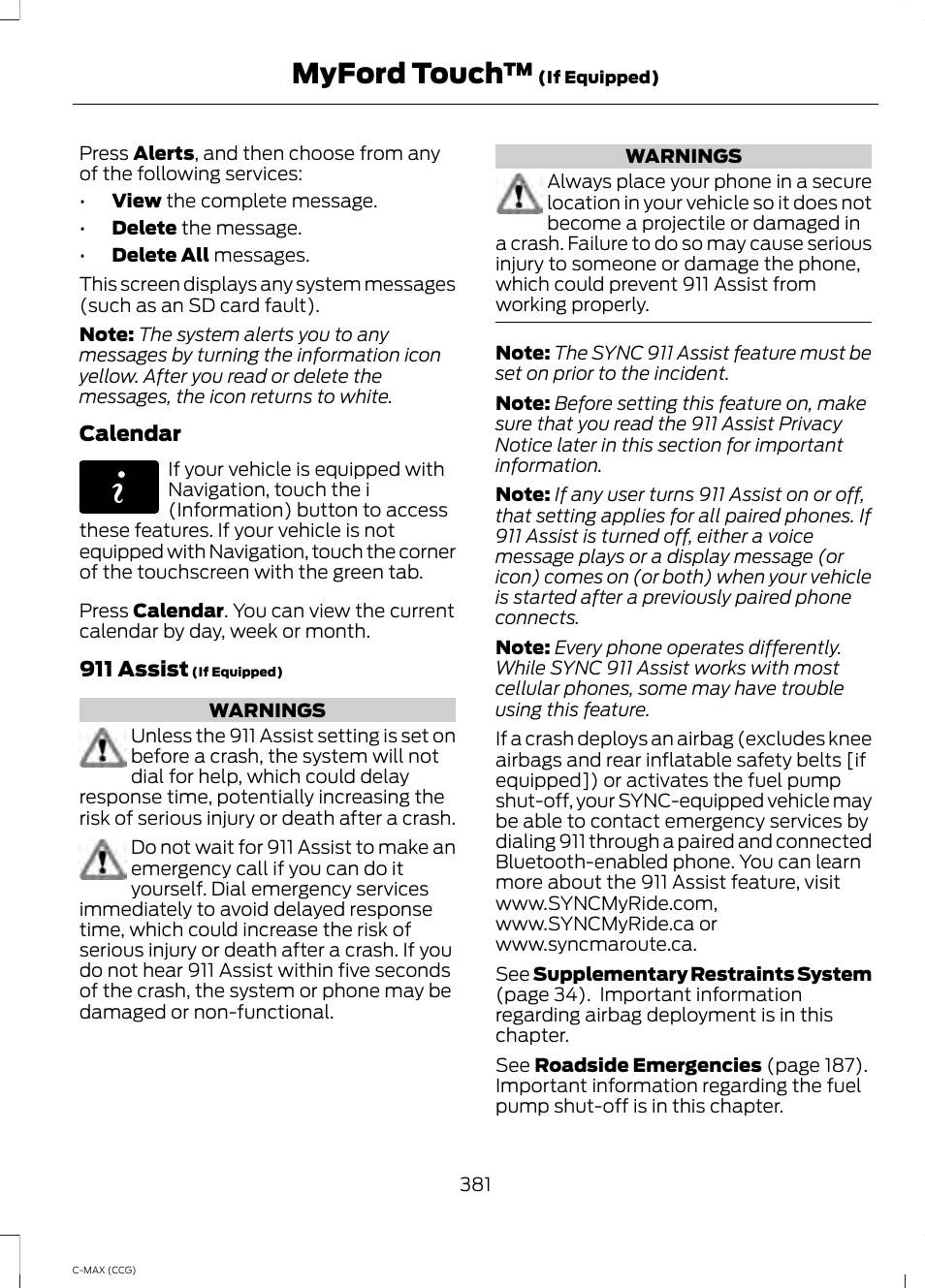 Myford touch | FORD 2014 C-MAX Hybrid User Manual | Page 383 / 447