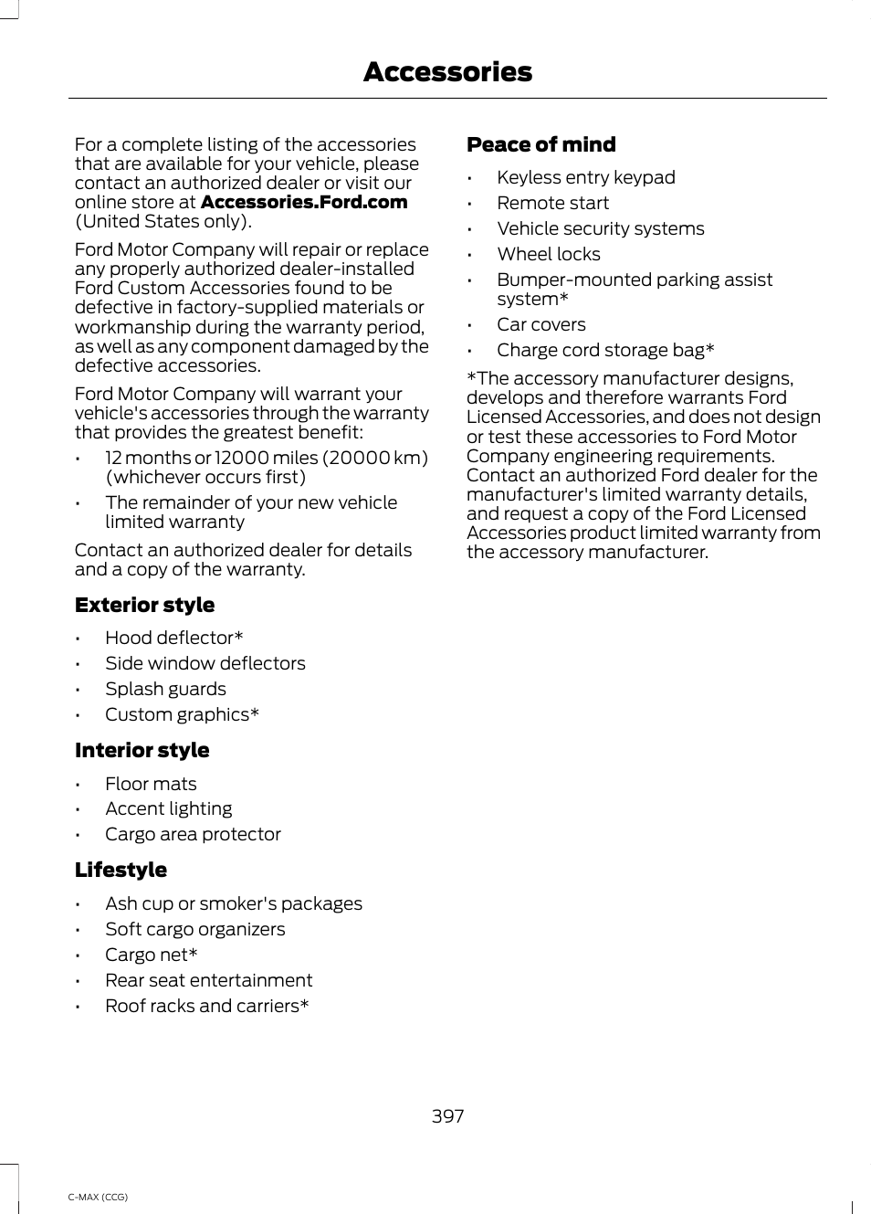 Accessories | FORD 2014 C-MAX Hybrid User Manual | Page 399 / 447