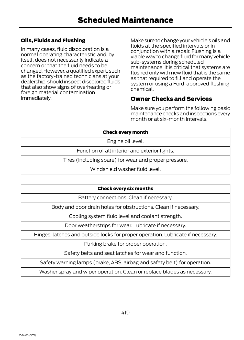 Scheduled maintenance | FORD 2014 C-MAX Hybrid User Manual | Page 421 / 447