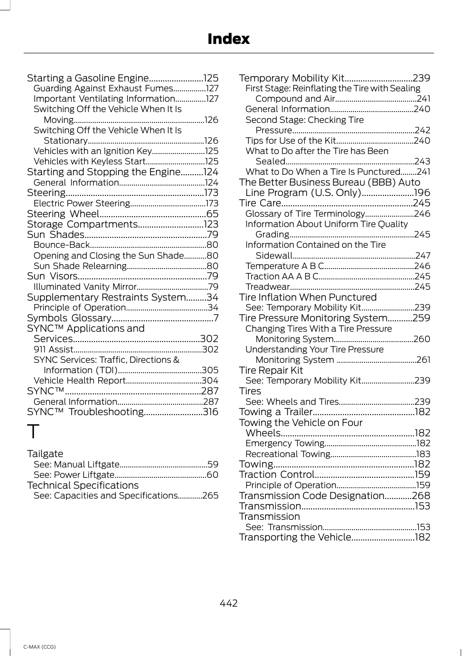 Index | FORD 2014 C-MAX Hybrid User Manual | Page 444 / 447