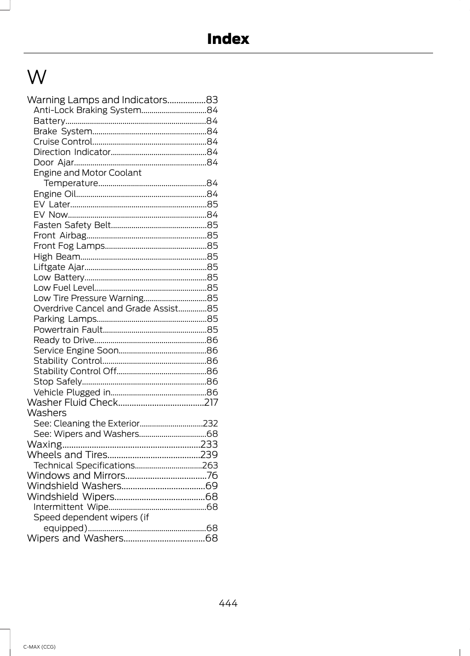 Index | FORD 2014 C-MAX Hybrid User Manual | Page 446 / 447