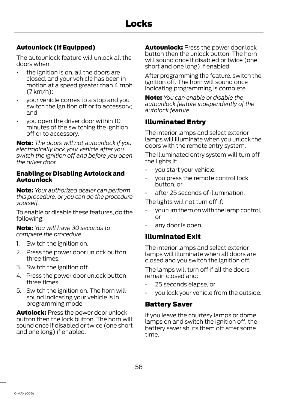 Locks | FORD 2014 C-MAX Hybrid User Manual | Page 60 / 447