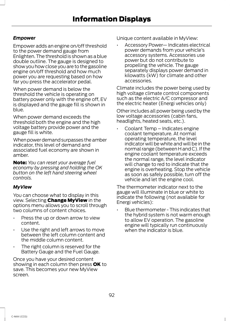 Information displays | FORD 2014 C-MAX Hybrid User Manual | Page 94 / 447