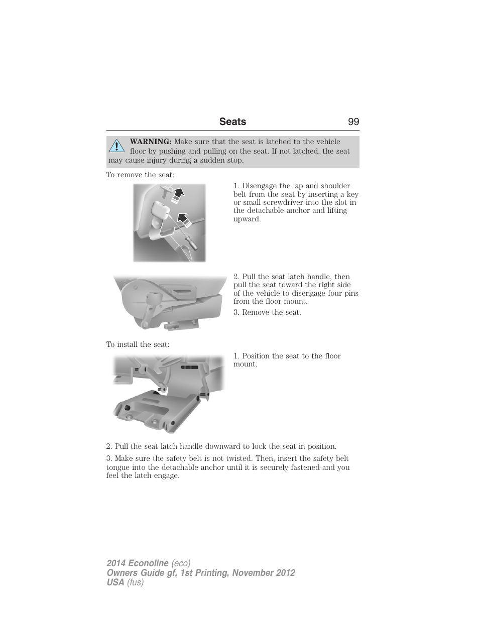 Seats 99 | FORD 2014 E-450 v.1 User Manual | Page 100 / 438