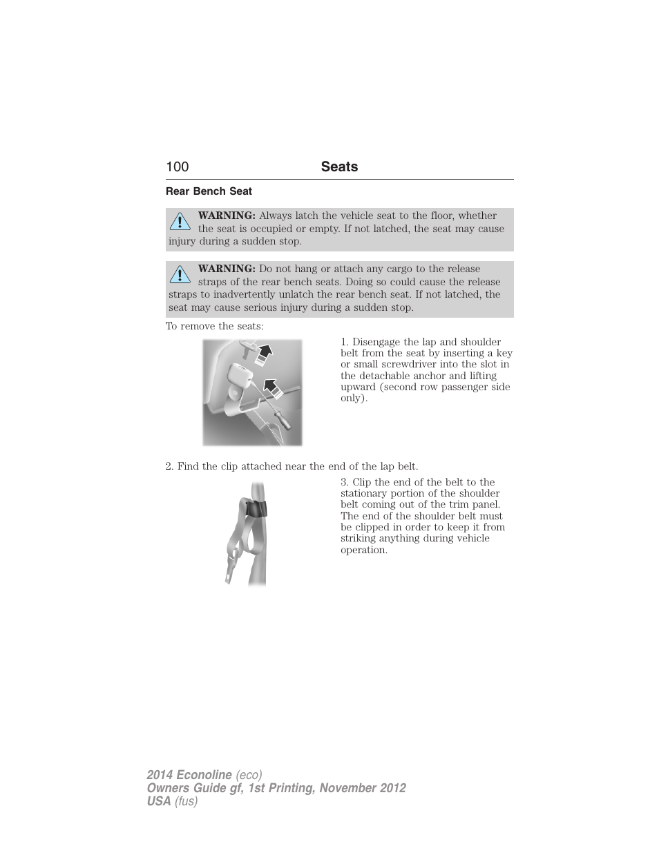 Rear bench seat, 100 seats | FORD 2014 E-450 v.1 User Manual | Page 101 / 438