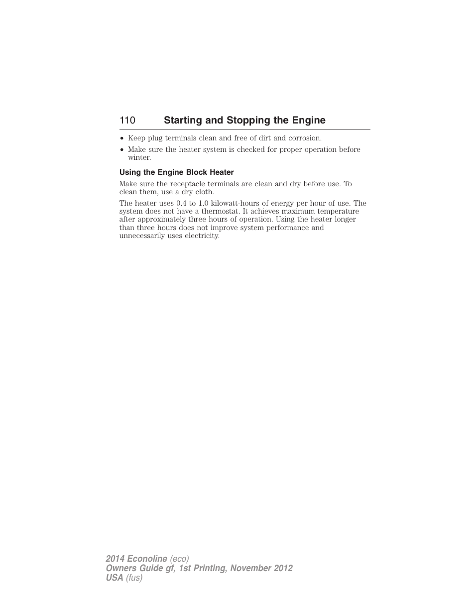 Using the engine block heater | FORD 2014 E-450 v.1 User Manual | Page 111 / 438