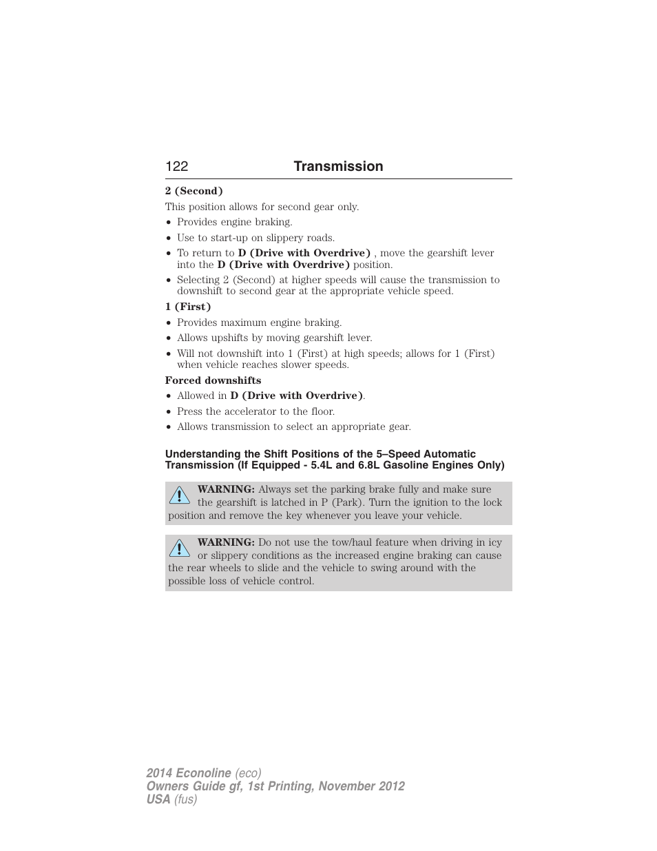 122 transmission | FORD 2014 E-450 v.1 User Manual | Page 123 / 438