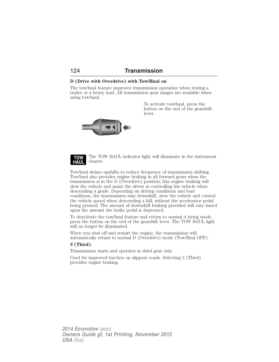 124 transmission | FORD 2014 E-450 v.1 User Manual | Page 125 / 438