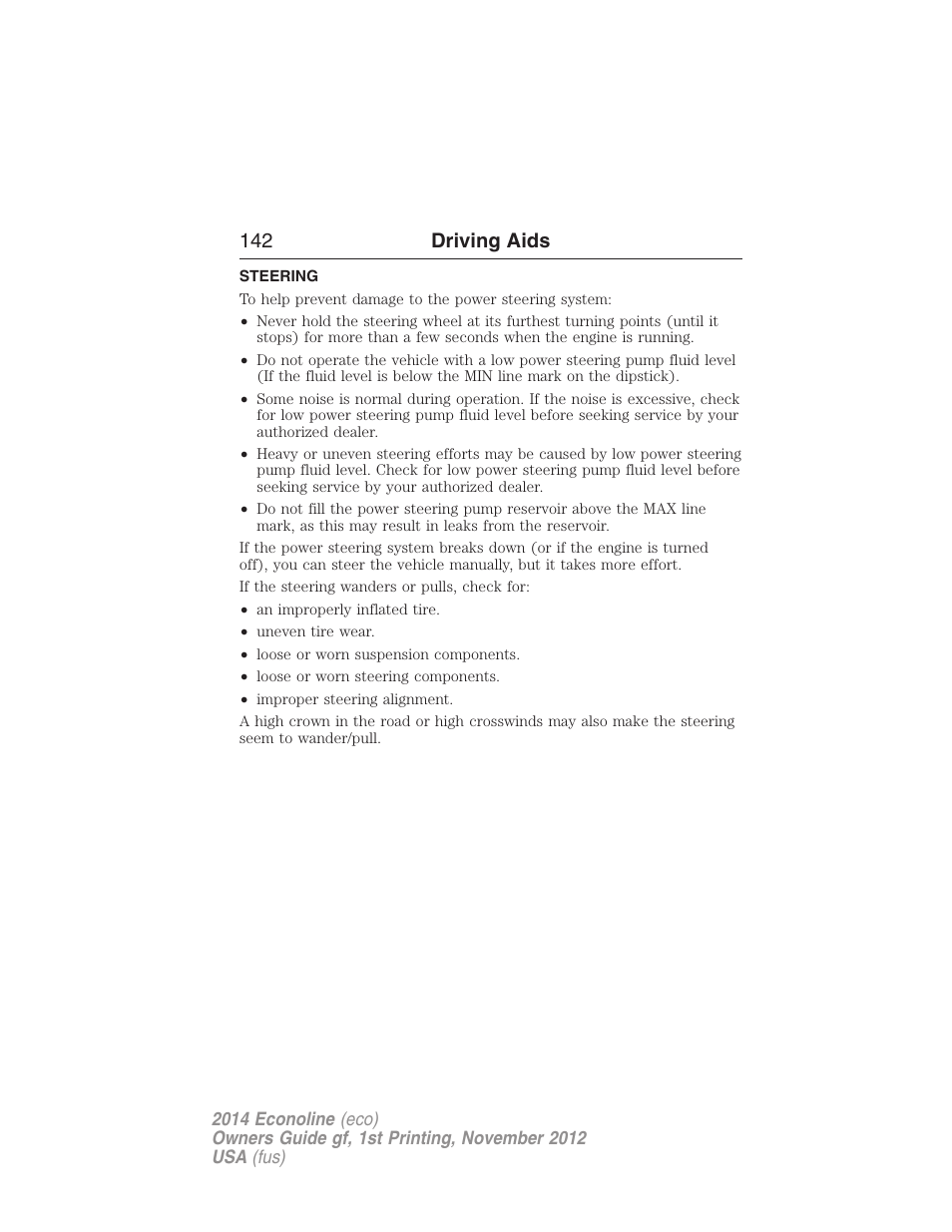 Driving aids, Steering, 142 driving aids | FORD 2014 E-450 v.1 User Manual | Page 143 / 438