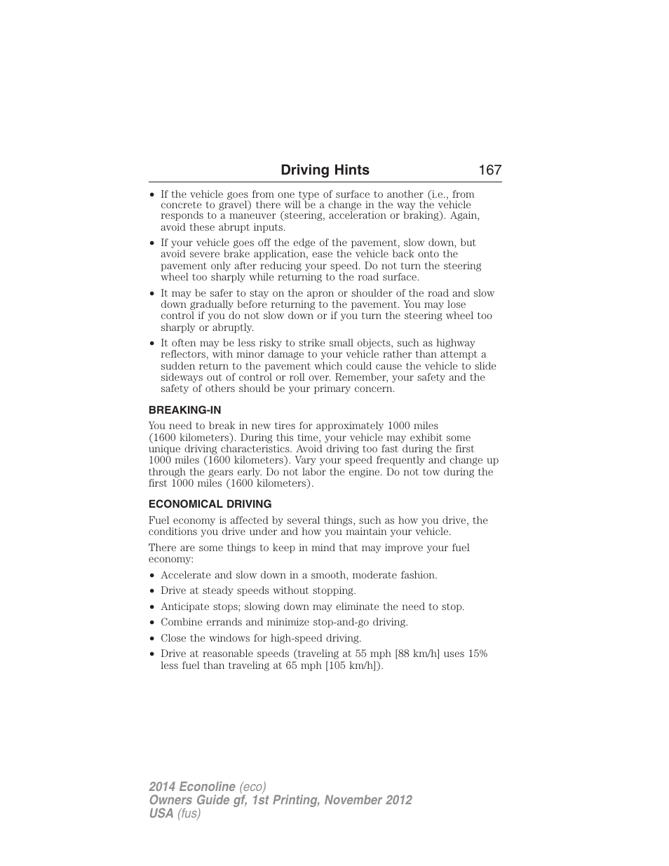 Breaking-in, Economical driving, Driving hints 167 | FORD 2014 E-450 v.1 User Manual | Page 168 / 438