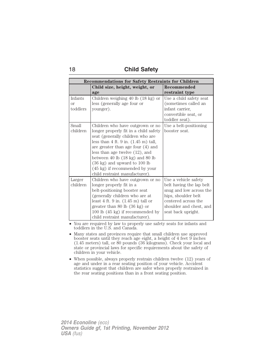 18 child safety | FORD 2014 E-450 v.1 User Manual | Page 19 / 438