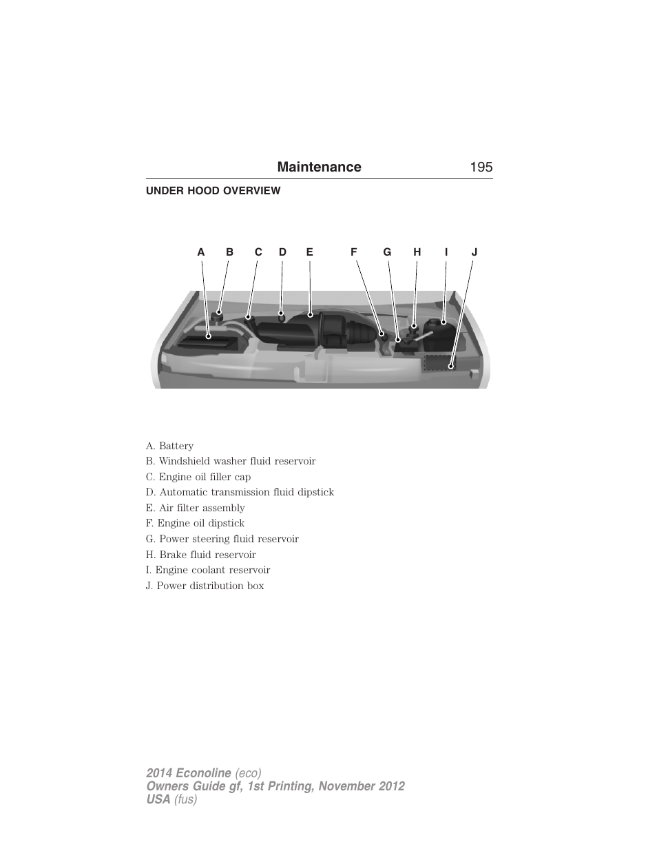 Under hood overview, Maintenance 195 | FORD 2014 E-450 v.1 User Manual | Page 196 / 438