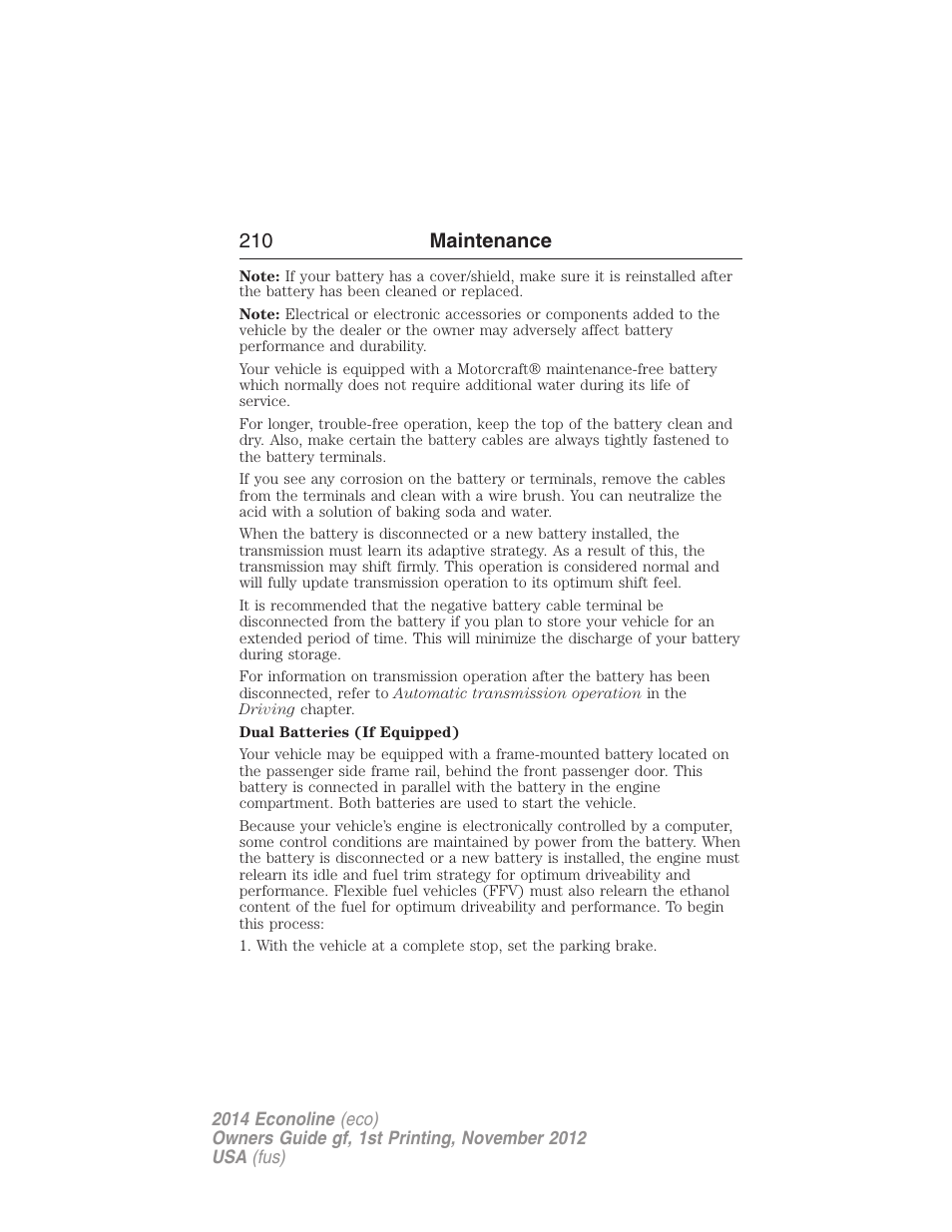 210 maintenance | FORD 2014 E-450 v.1 User Manual | Page 211 / 438