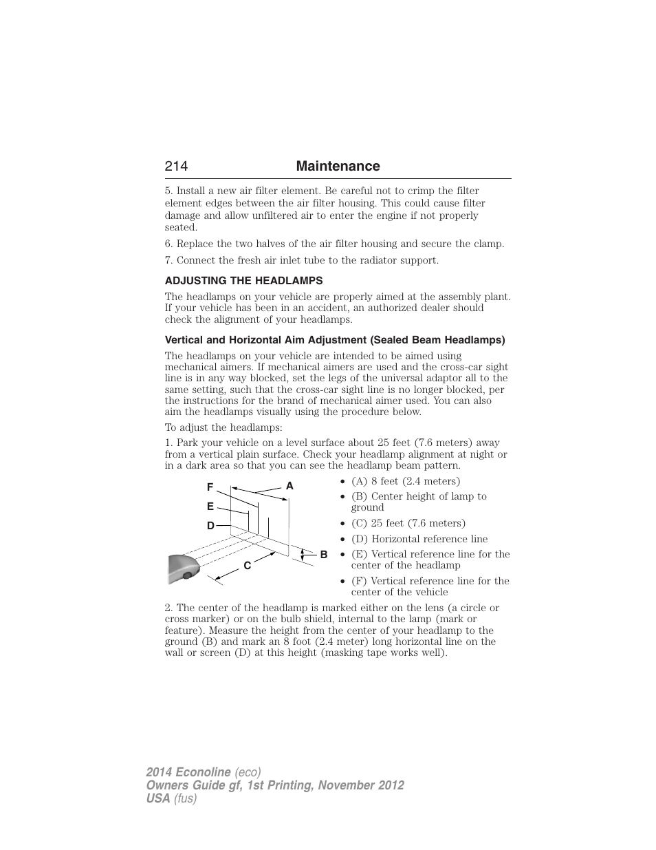 Adjusting the headlamps, 214 maintenance | FORD 2014 E-450 v.1 User Manual | Page 215 / 438