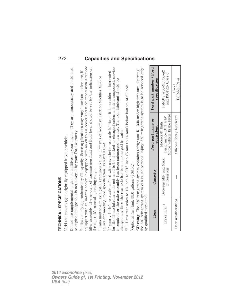 Technical specifications, 272 capacities and specifications | FORD 2014 E-450 v.1 User Manual | Page 273 / 438