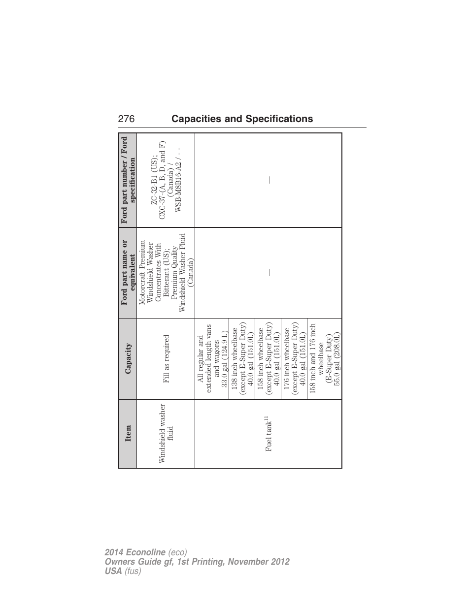 276 capacities and specifications | FORD 2014 E-450 v.1 User Manual | Page 277 / 438