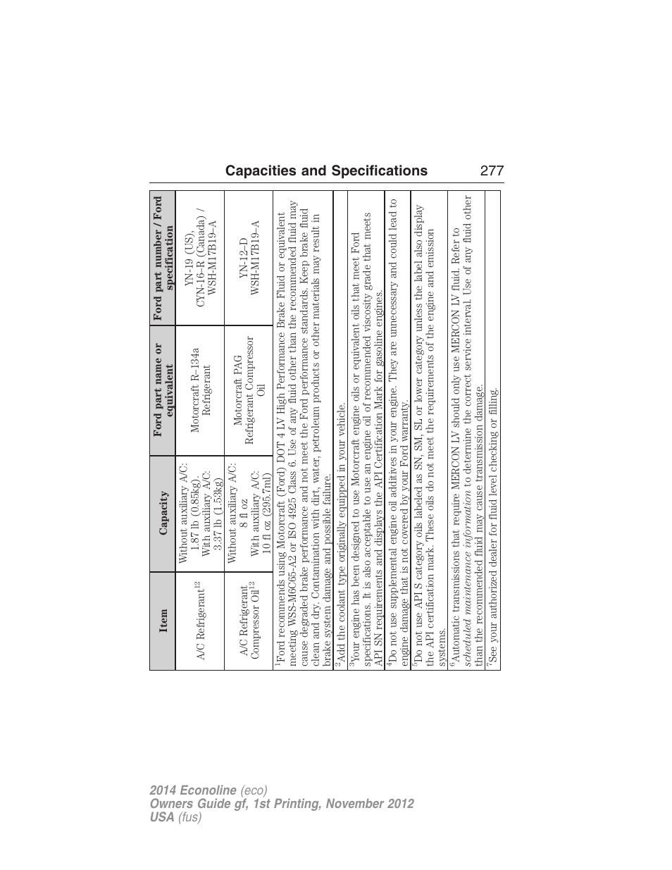 Capacities and specifications 277 | FORD 2014 E-450 v.1 User Manual | Page 278 / 438