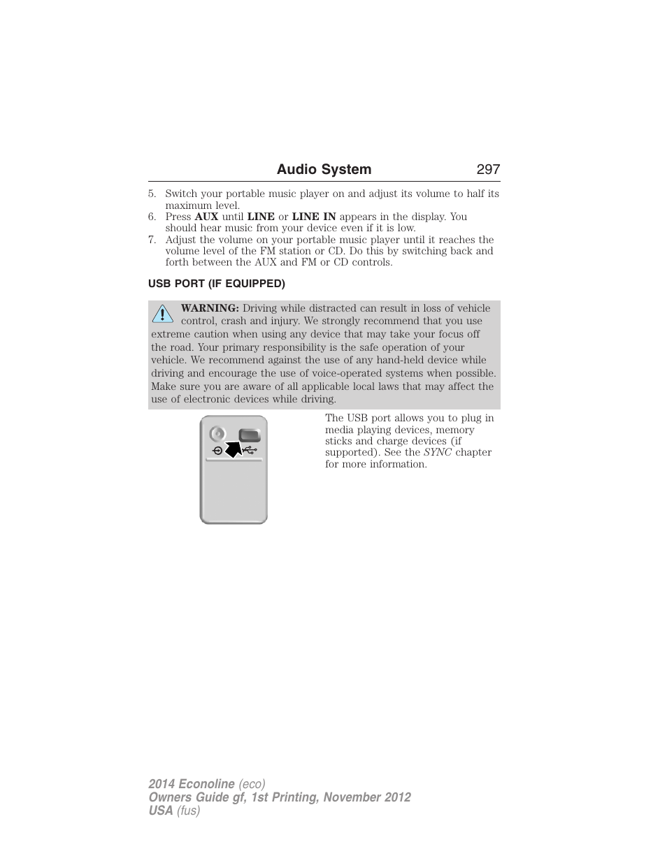 Usb port (if equipped), Usb port, Audio system 297 | FORD 2014 E-450 v.1 User Manual | Page 298 / 438