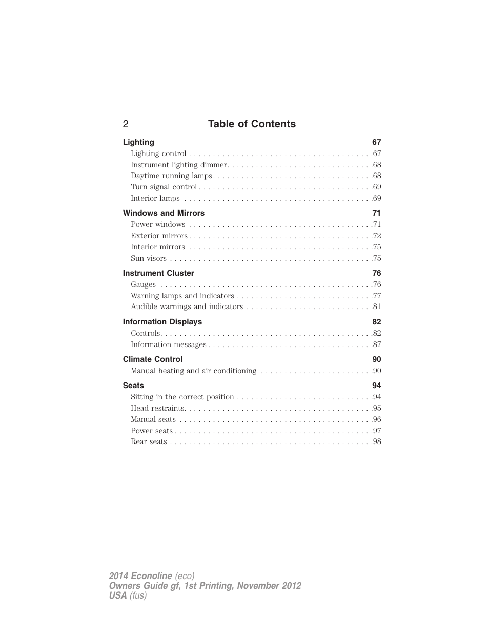 2table of contents | FORD 2014 E-450 v.1 User Manual | Page 3 / 438