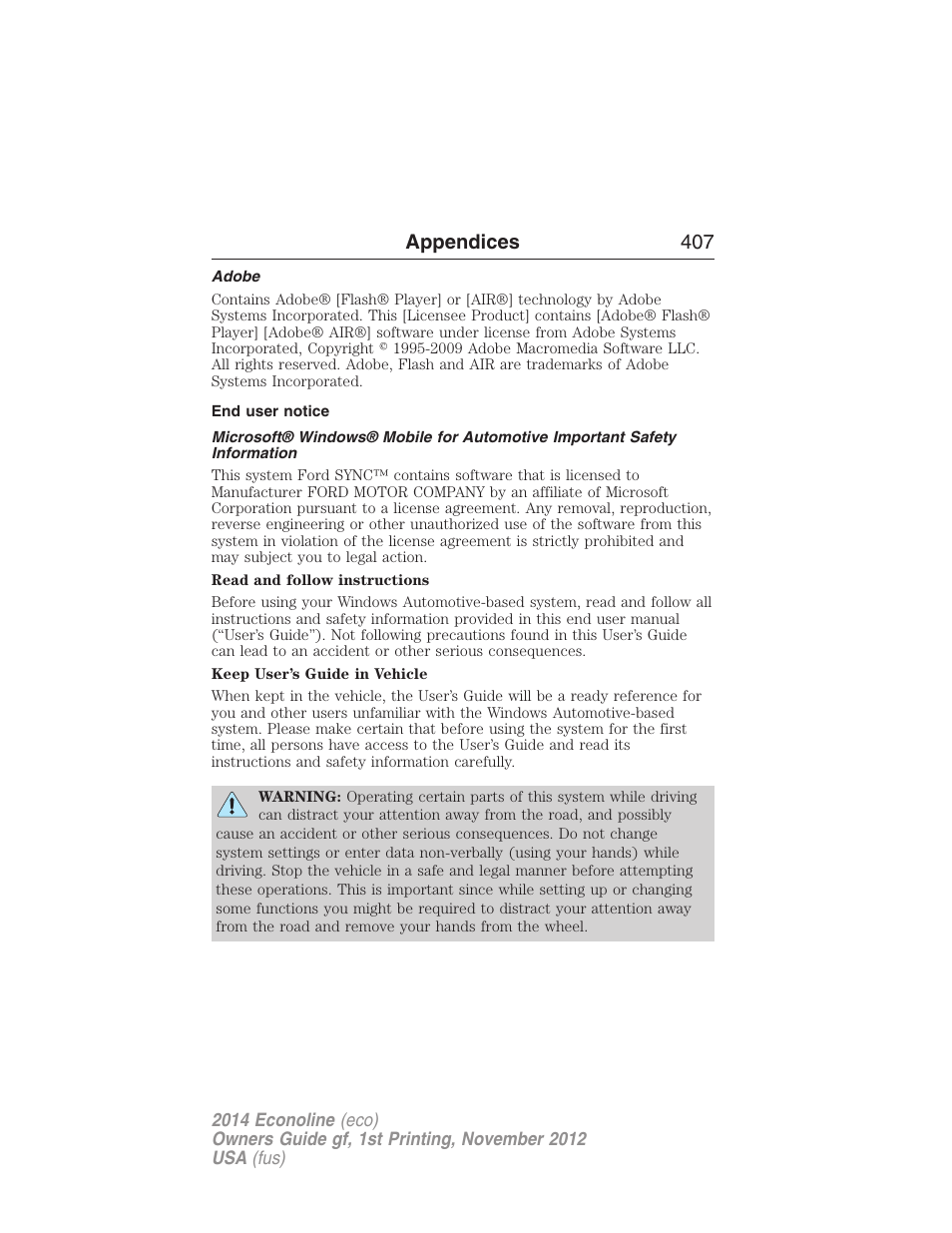 Adobe, End user notice, Appendices 407 | FORD 2014 E-450 v.1 User Manual | Page 408 / 438