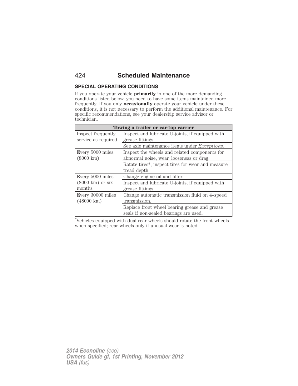 Special operating conditions, 424 scheduled maintenance | FORD 2014 E-450 v.1 User Manual | Page 425 / 438