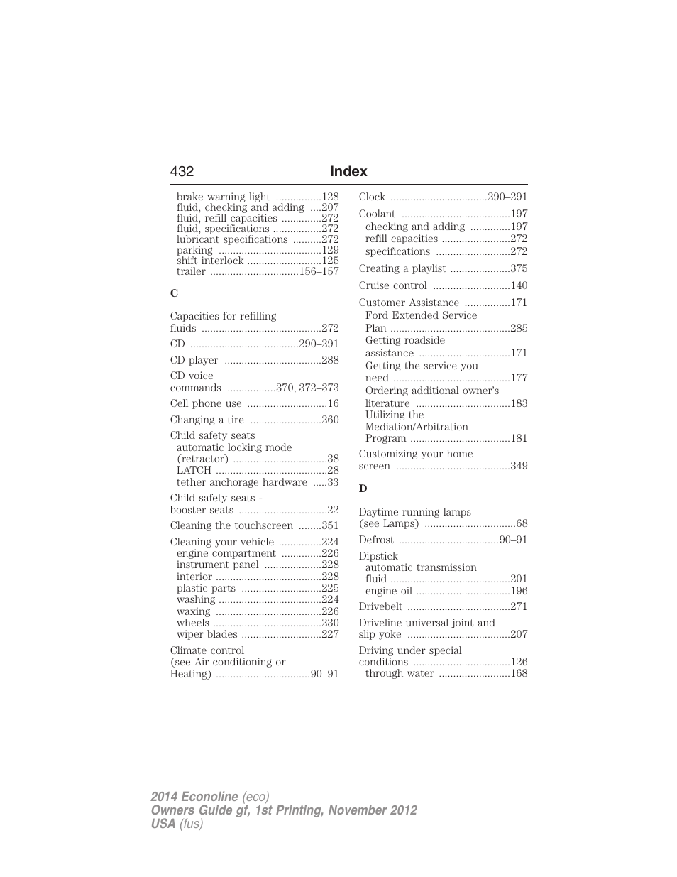 432 index | FORD 2014 E-450 v.1 User Manual | Page 433 / 438