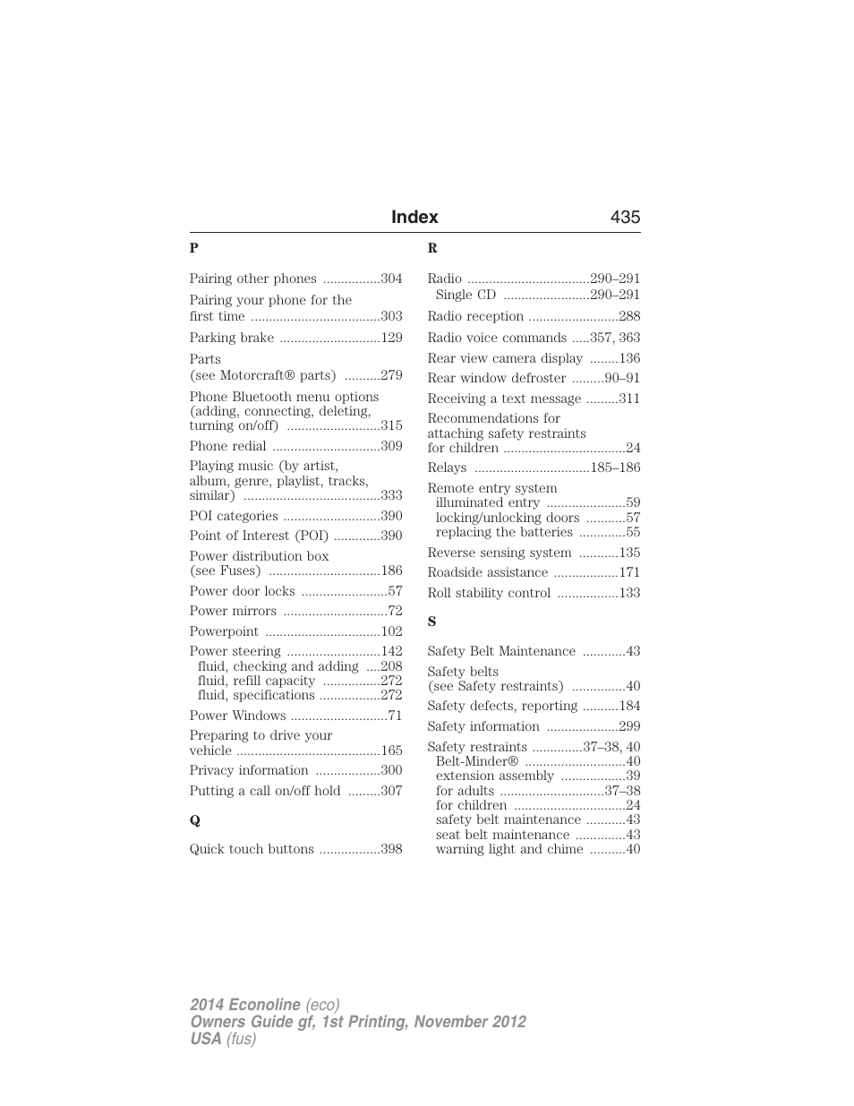 Index 435 | FORD 2014 E-450 v.1 User Manual | Page 436 / 438
