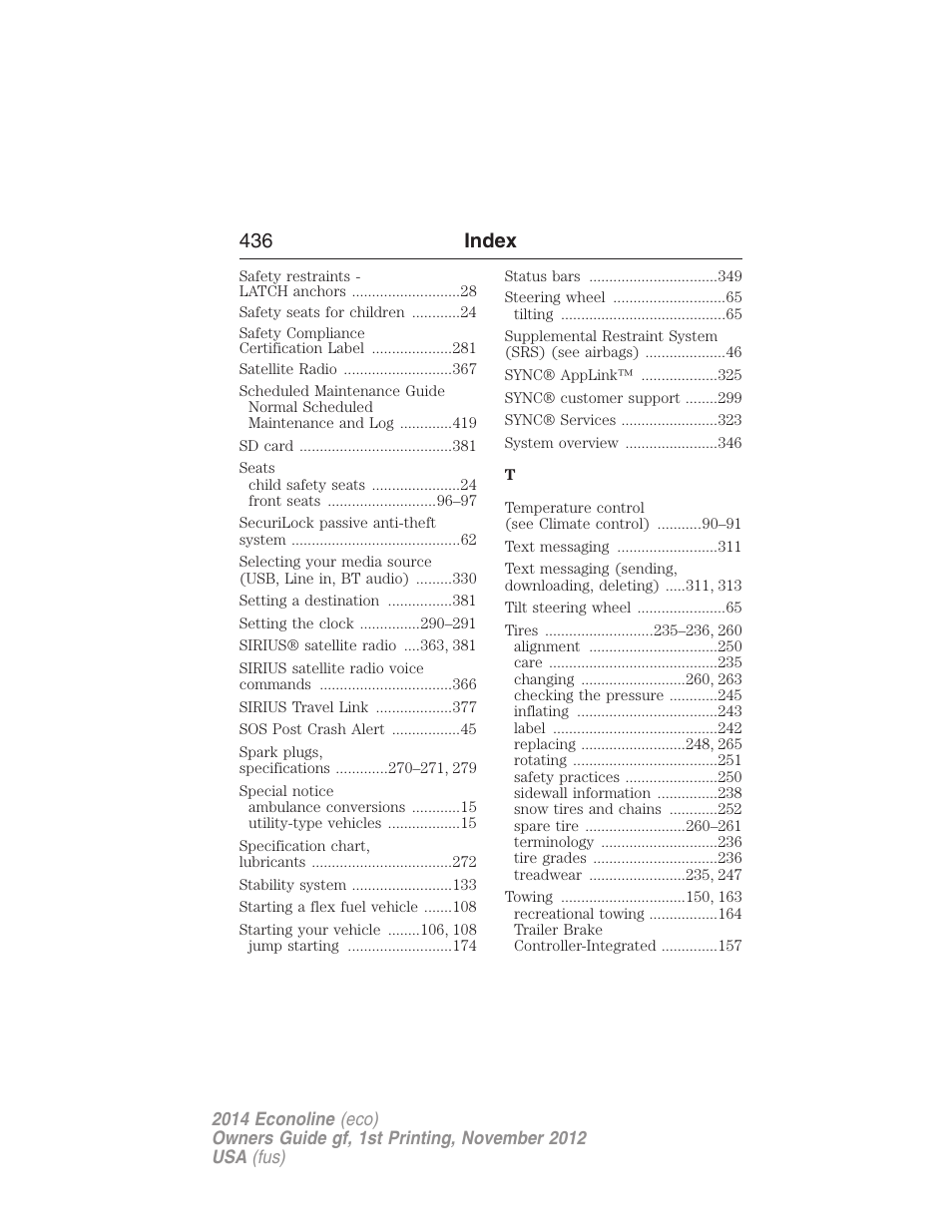 436 index | FORD 2014 E-450 v.1 User Manual | Page 437 / 438