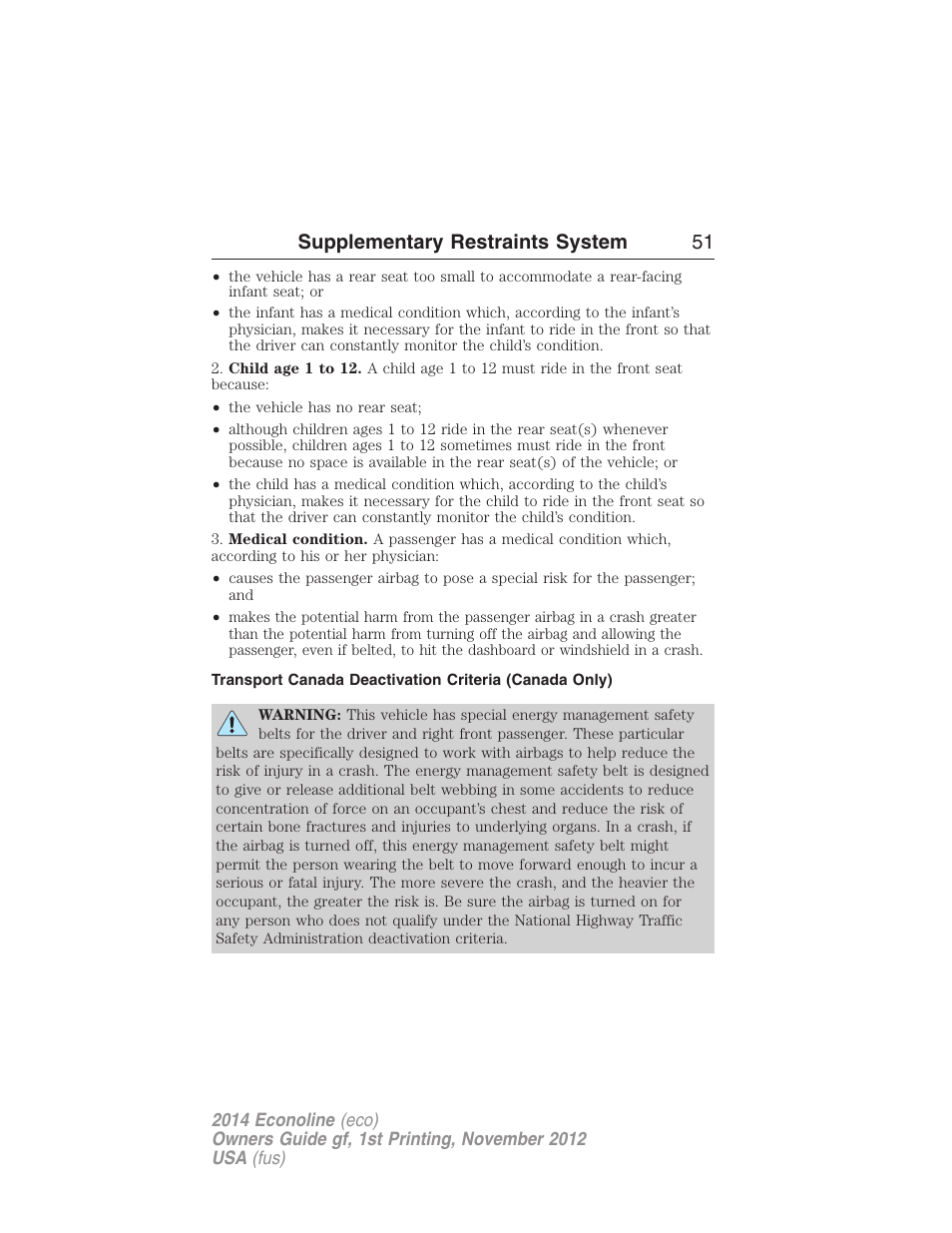 Supplementary restraints system 51 | FORD 2014 E-450 v.1 User Manual | Page 52 / 438