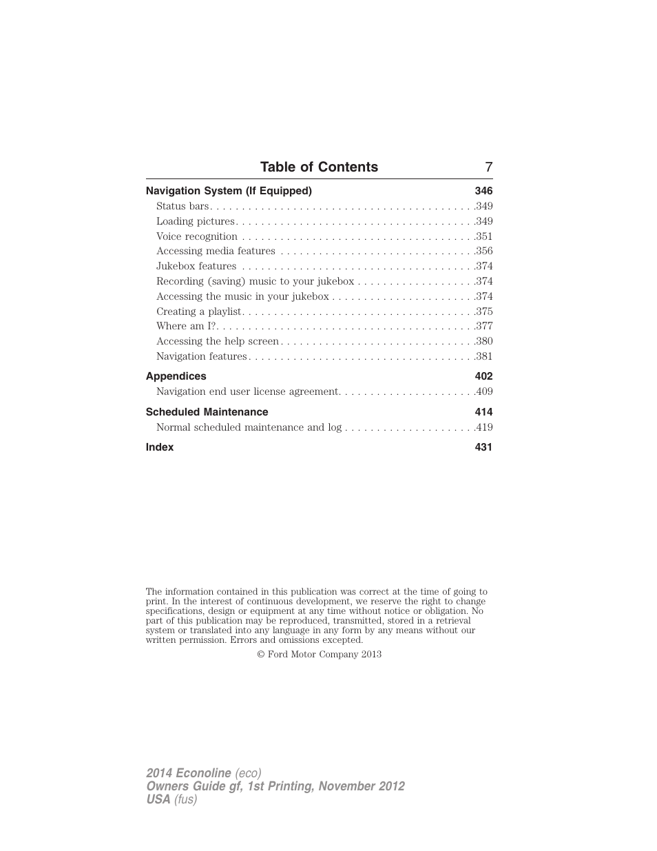 Table of contents 7 | FORD 2014 E-450 v.1 User Manual | Page 8 / 438