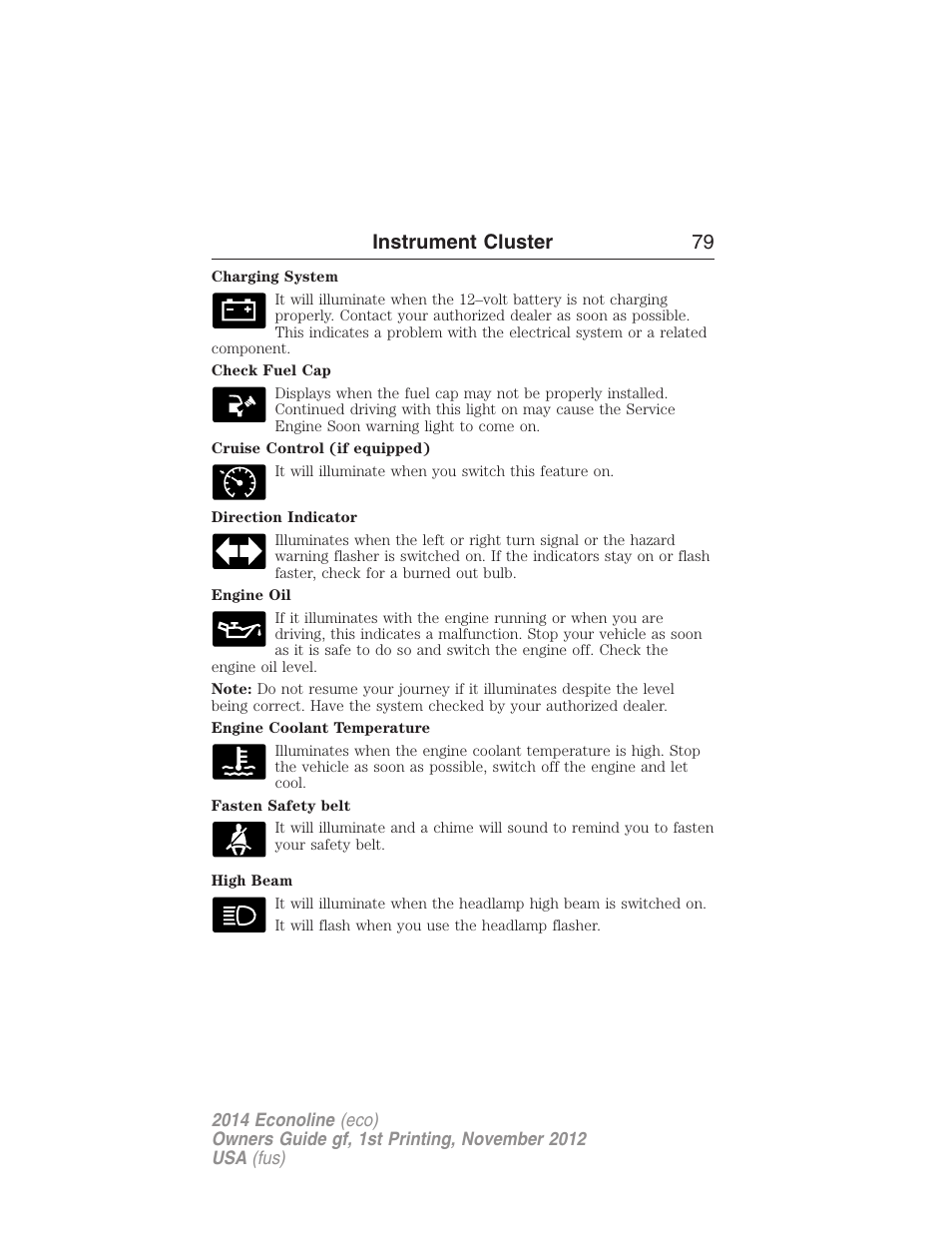 Instrument cluster 79 | FORD 2014 E-450 v.1 User Manual | Page 80 / 438