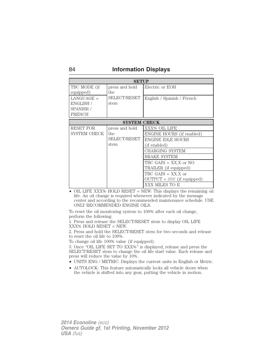 84 information displays | FORD 2014 E-450 v.1 User Manual | Page 85 / 438