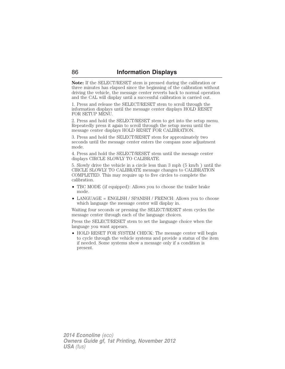 86 information displays | FORD 2014 E-450 v.1 User Manual | Page 87 / 438