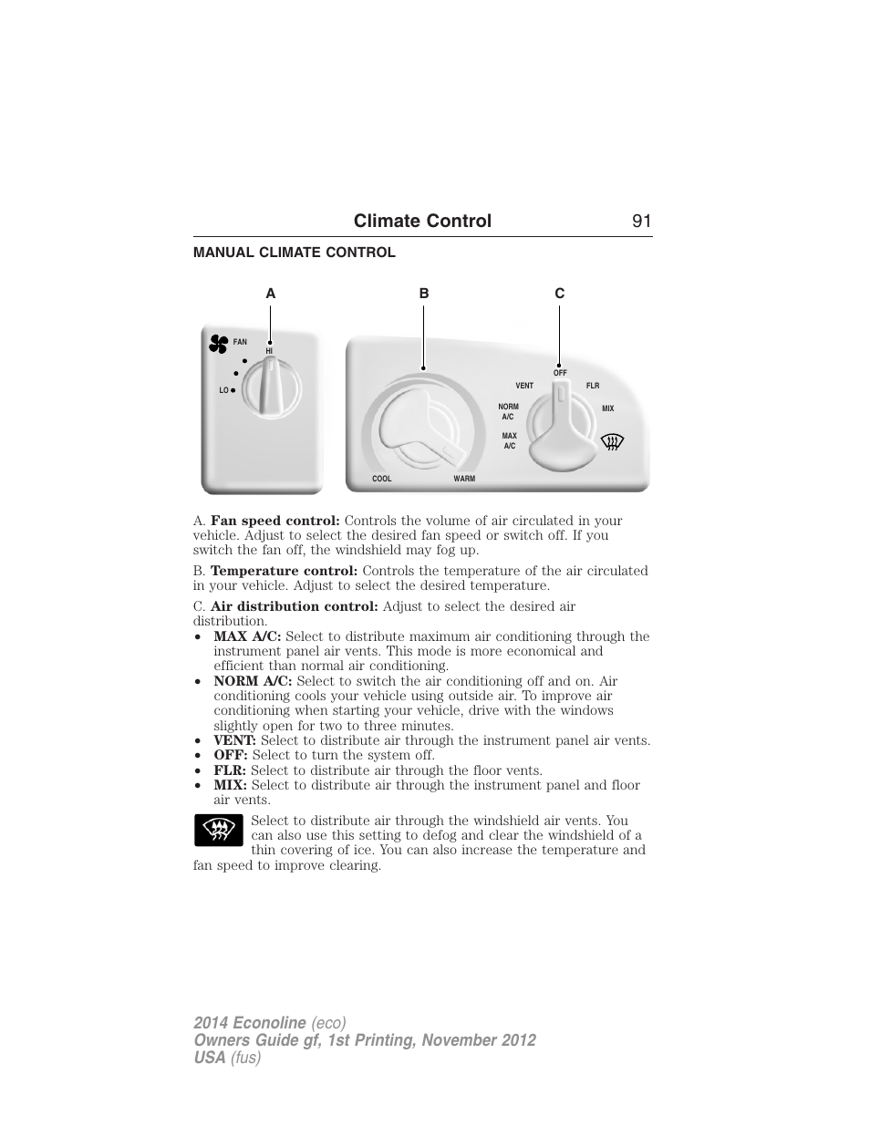 Manual climate control, Climate control 91 | FORD 2014 E-450 v.1 User Manual | Page 92 / 438