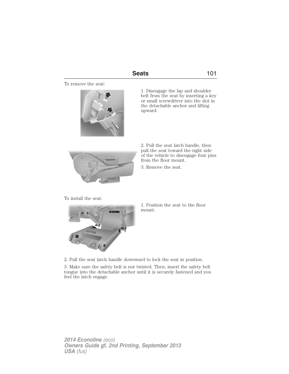 Seats 101 | FORD 2014 E-450 v.2 User Manual | Page 102 / 443